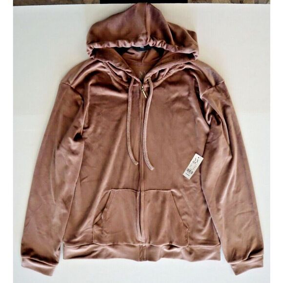 New York & Company 2983-482 Women's Sz XL Brown Velour Hooded Zip-Front Jacket - Picture 9 of 10